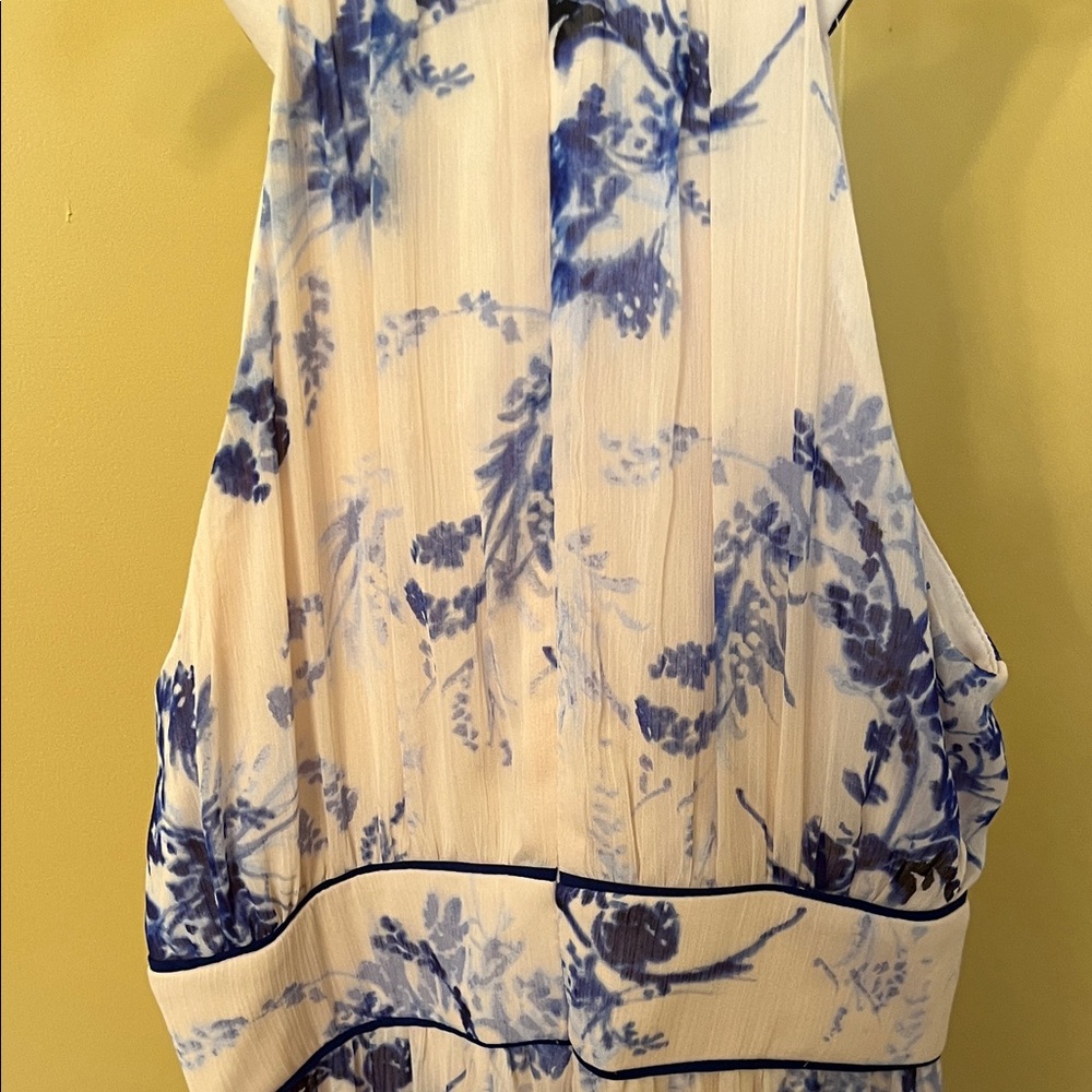 Calvin Klein Cream Blue Midi Dress size 6 simple BoHo pleated cottagecore - Picture 8 of 13